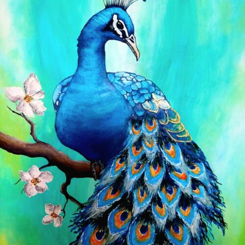 A kék páva – akrilfestmény (keretezett)