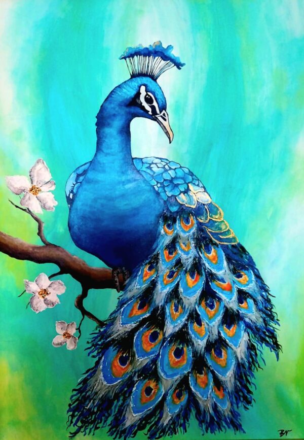 A kék páva – akrilfestmény (keretezett)