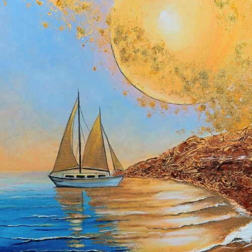 Aranyló naplemente – akrilfestmény